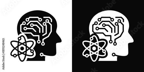 Quantum Artificial Intelligence Icon White And Black Background Style