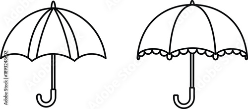 Outline illustrations of two different styles of umbrellas on a white background