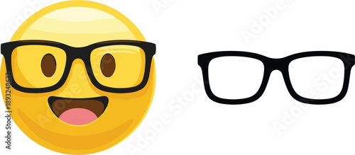 Smiling emoji face with glasses and eyewear icon set for nerd geek emotion and interface design