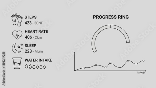 Health and fitness tracker interface with progress ring and graph
