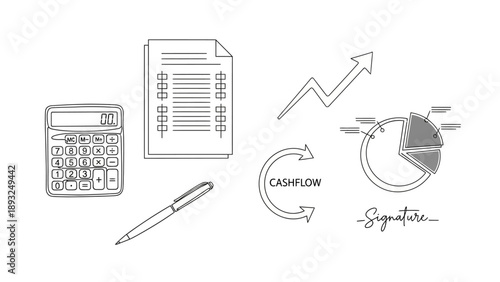 Business and Financial Elements Line Art Illustration Set
