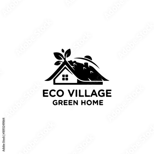 Eco village green home eco-friendly sustainable living concept illustration