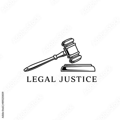 Black and white gavel icon representing legal justice - vector illustration