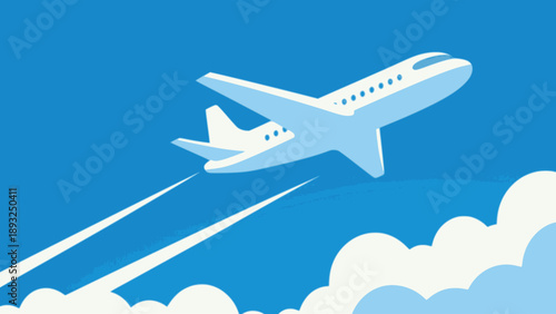 air plane flying in the sky travel transportation background flat color vector illustration template design