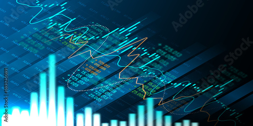 Technology background image, graph, displaying analytical data about stock trading.