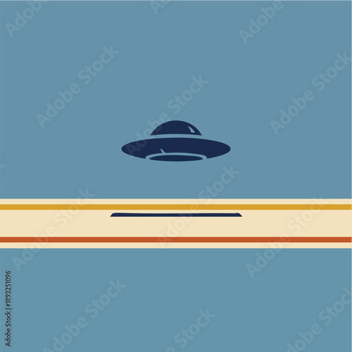 Minimalist UFO flying saucer icon illustration in retro style