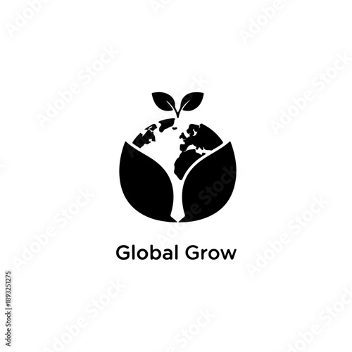 A stylized vector illustration depicting a globe with a sprouting plant, symbolizing global growth and development. Ideal for environmental, business, and technology themes.