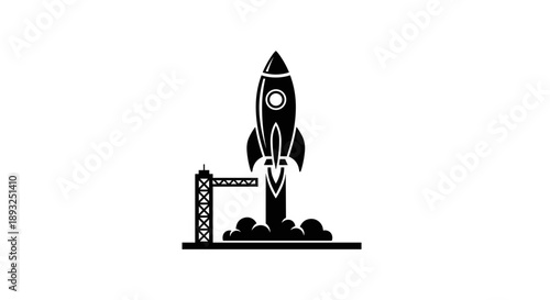 Black Silhouette of a Rocket Launching from a Platform.