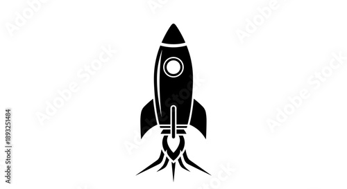 Black silhouette of a rocket ship blasting off.