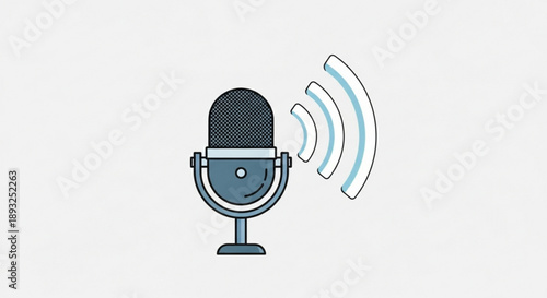 Microphone with sound waves broadcasting audio signal