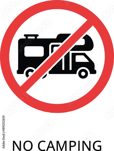 No camping rv sign icon   prohibited overnight parking symbol for recreation vehicles