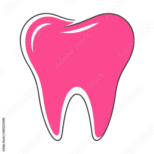 This vector illustration features a stylized pink tooth icon. Ideal for dental health, hygiene, and oral care themes. The design is clean, modern, and easily scalable for various applications.
