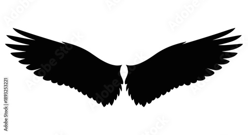 Black Silhouette of Angel Wings Spread Wide.