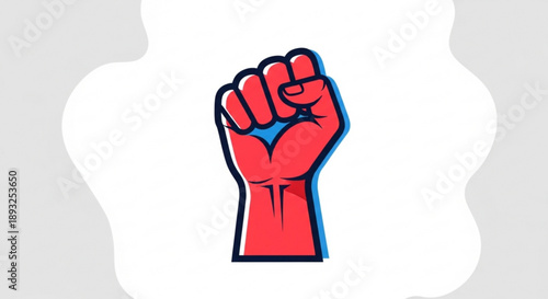 Raised red fist on white background with gray border