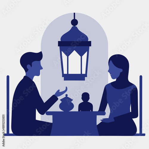 Family Iftar Ramadan Silhouette Vector Illustration 