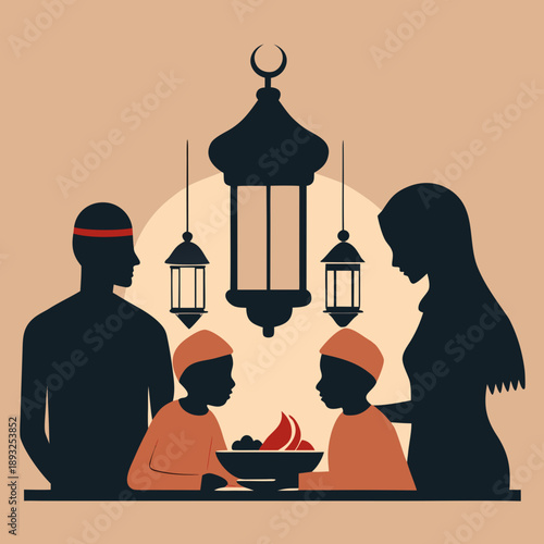 Family Iftar Ramadan Silhouette Vector Illustration 