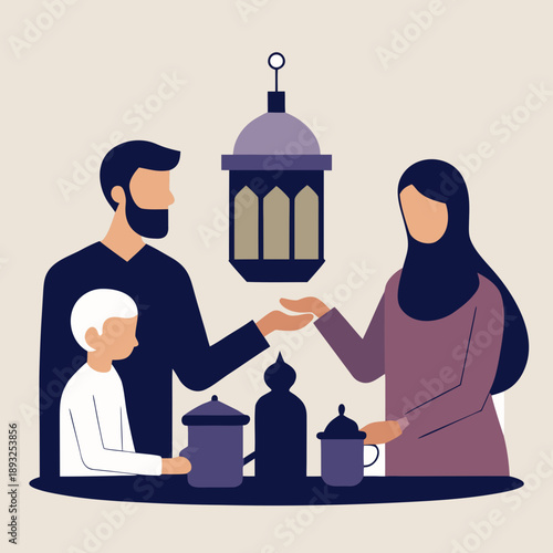 Family Iftar Ramadan Silhouette Vector Illustration 