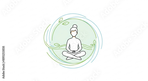 Person meditating in lotus position surrounded by green leafy circle