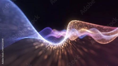 Abstract digital wave forms with vibrant neon colors flowing through a dark space