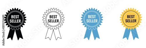 Best seller icon on light background representing first place symbol, sale badge, medal, ribbon, award, sticker design