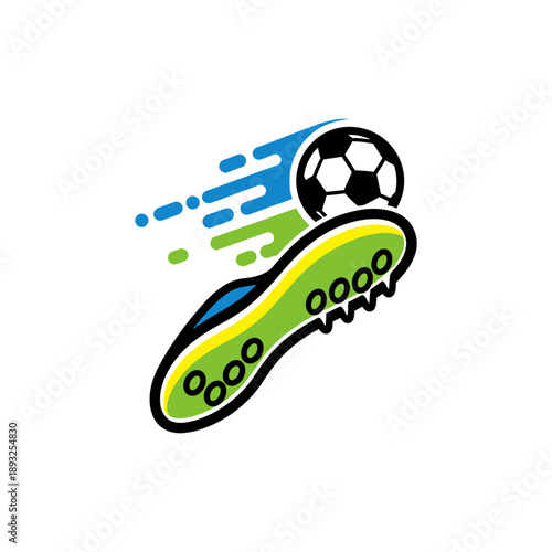 Vibrant Soccer Shoe Kicking Ball with Dynamic Motion.