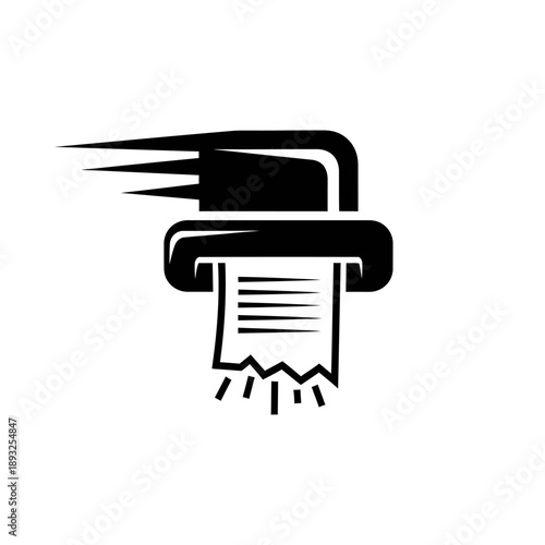 Black and white illustration of a printer printing a document quickly.