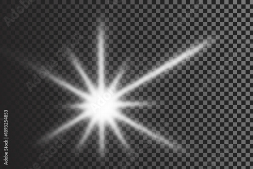 Light source, rays, the sun or a star, transparent background, vector design