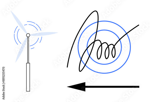 Wind energy. Wind energy with turbine and electromagnetic induction. Wind energy generating renewable power ed through movement and magnetic fields. For sustainability, green energy, engineering