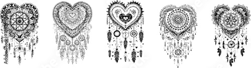 Ornamental Heart Mandala Collection: A stunning collection of intricately designed heart-shaped mandalas, each a unique masterpiece of ornamental artistry, evoking tranquility and artistic beauty.