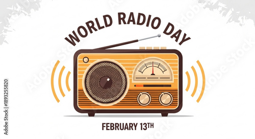 Retro radio celebrating World Radio Day on February 13th vintage broadcast communication concept illustration for media and event promotion