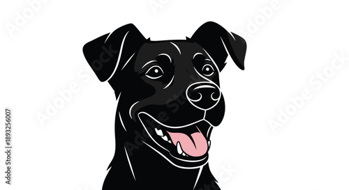 Closeup illustration of a happy black dogs face.