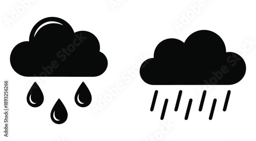 Black and white illustration of rain clouds with falling precipitation representing weather conditions, atmospheric moisture