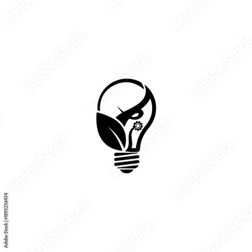 This vector illustration features a stylized light bulb with a gear and leaf design, symbolizing innovation, technology, and sustainability. Ideal for branding, marketing, and design projects.