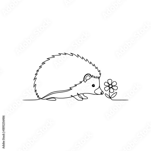 hedgehog sniffing flower vector icon