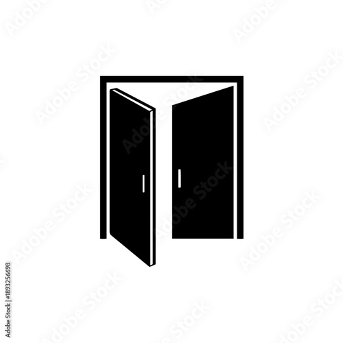 Minimalist open door vector icon illustration representing new opportunity, exit, entry, or future possibilities