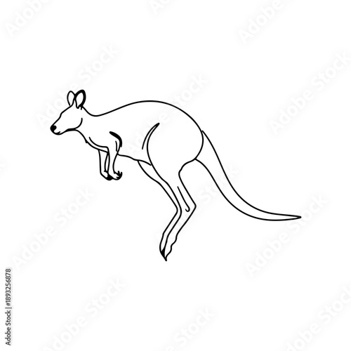 Jumping kangaroo line art vector illustration: simple black and white graphic design element of australian wildlife for coloring page and logo projects