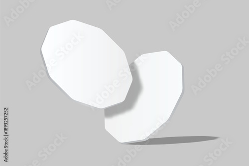 3D vector white octagonal coaster mockup, isolated on background. Empty coaster lying mats for branding, pub, bar, restaurant, cafe, drinkware, bottle, can, cup holder and promotional product design