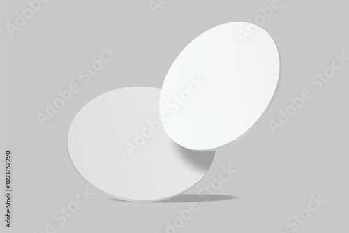 3D vector mockup of round blank beer coasters, isolated on background. Empty coaster lying for branding, pub, bar, restaurant, cafe, drinkware, bottle, can, cup holder and promotional product design