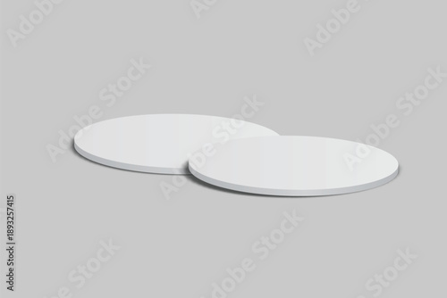 3D vector mockup of round blank beer coasters, isolated on background. Empty coaster lying for branding, pub, bar, restaurant, cafe, drinkware, bottle, can, cup holder and promotional product design