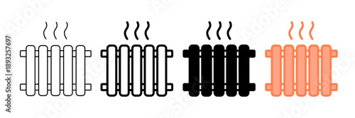 Set of minimalist radiator icons with transparent background, depicting home heating systems, warmth, climate control, and domestic comfort, vector illustration