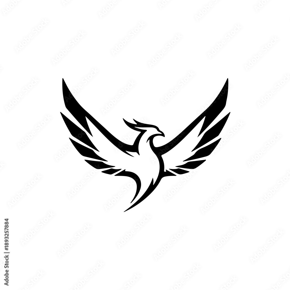Obraz premium Stylized black phoenix vector illustration: majestic bird of prey with wings spread wide, ideal for mythology, fantasy, and tribal designs