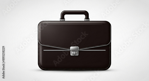 Brown leather briefcase with silver hardware on white background