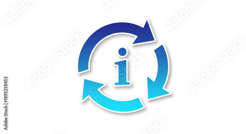 Circular arrows revolve around information icon symbolizing data exchange and recycling