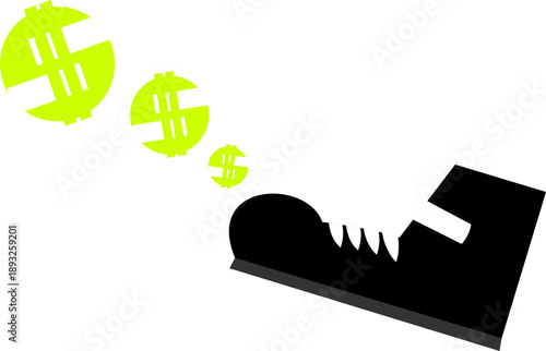 Financial chase and income motivation concept with dollar signs and minimalist shoe illustration.