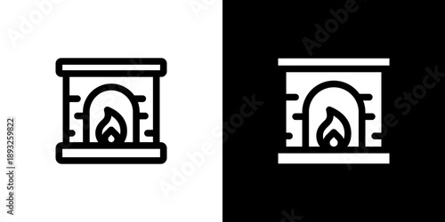 Fireplace icon concept with flat Black White Background. Vector illustration.