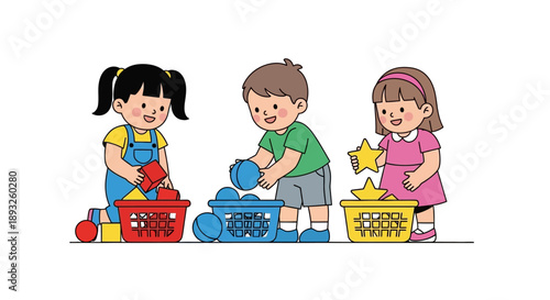 Children playing with colorful toys, fostering creativity and learning through interactive games