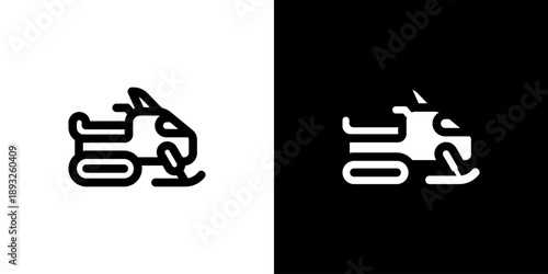 Snowmobile icon concept with flat Black White Background. Vector illustration.