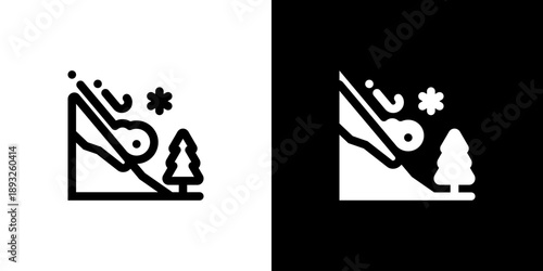 Snow Avalanche icon concept with flat Black White Background. Vector illustration.