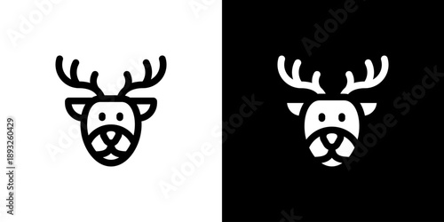 Reindeer icon concept with flat Black White Background. Vector illustration.