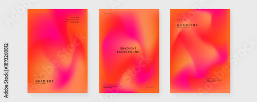 Set of three warm abstract posters with energetic orange and pink mesh gradients for summer promotions